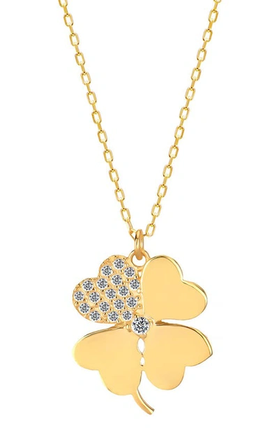 Gabi Rielle Rise Above The Crowd Collection 14k Over Silver Cz Clover Pendant Necklace In Gold