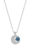 Gabi Rielle Sky Blue Crescent Moon Halo Pendant Necklace In Silver