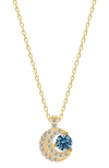 Gabi Rielle Sky Blue Crescent Moon Halo Pendant Necklace In Gold
