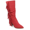 Journee Collection Women's Hartly Extra Wide Calf Slouchy Western Fringe Mid Shaft Boots In Red