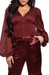 Guess Hamiri Long Sleeve Corset Blouse In Mystic Wine