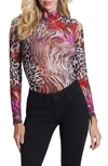 Guess Women's Long Sleeve Printed Mesh Kamaria Top In Wildcard Print