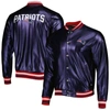 THE WILD COLLECTIVE THE WILD COLLECTIVE NAVY NEW ENGLAND PATRIOTS METALLIC BOMBER FULL-SNAP JACKET