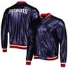 The Wild Collective Navy New England Patriots Metallic Bomber Full-snap Jacket In Navy