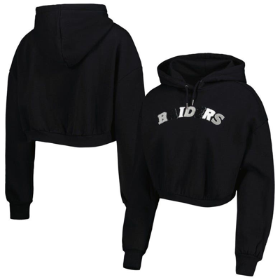 The Wild Collective Black Las Vegas Raiders Cropped Pullover Hoodie