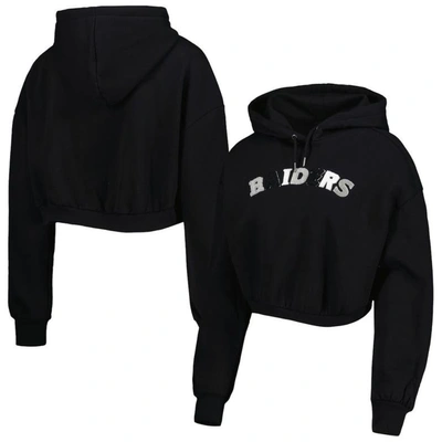 THE WILD COLLECTIVE THE WILD COLLECTIVE BLACK LAS VEGAS RAIDERS CROPPED PULLOVER HOODIE