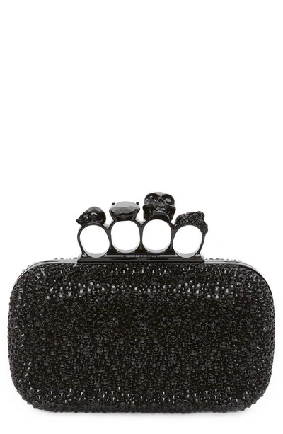 Alexander Mcqueen Skull Four Ring Clutch With Chain In Black