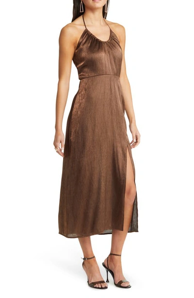 Open Edit Scoop Neck Halter Dress In Bronze | ModeSens
