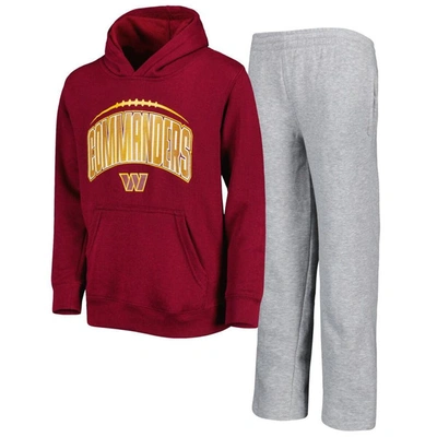 OUTERSTUFF YOUTH BURGUNDY/HEATHER GRAY WASHINGTON COMMANDERS DOUBLE UP PULLOVER HOODIE & PANTS SET