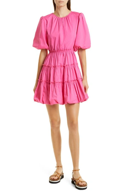Jason Wu Tiered Balloon-sleeve Poplin Mini Dress In Pink