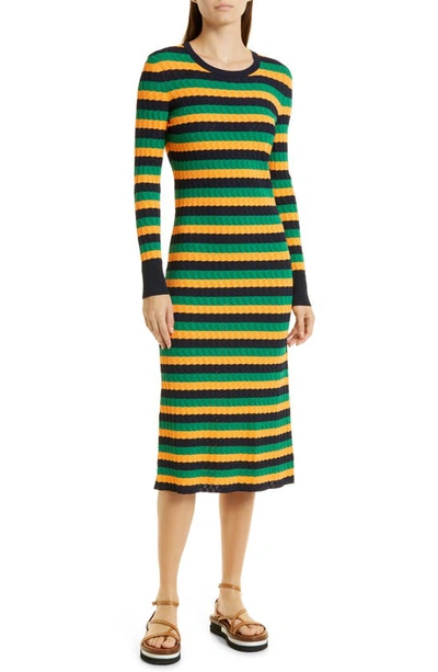 Jason Wu Striped Crewneck Knit Midi Dress In Orange Green Multi