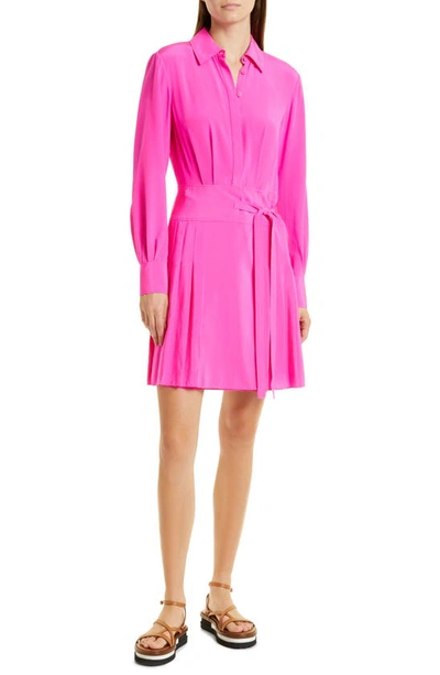 Jason Wu Pleated Silk Mini Shirtdress In Pink