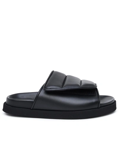 Gia Borghini Black Leather Gia3 Puffy Slippers