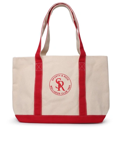 Sporty And Rich Logo Print Canvas Tote Bag In Beige