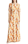 Alexia Admor Imogen Open Back Floral Print Midi Dress In Beige Abstract