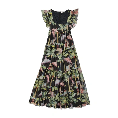 Red Valentino Cotton Printed Dress In Black