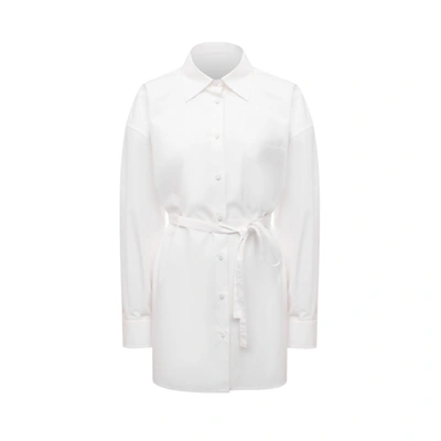 Valentino Belted Pique-paneled Cotton-poplin Shirt In White