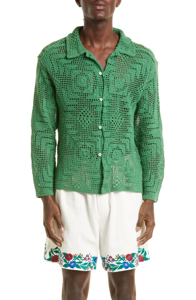 Bode Crochet Overshirt In Green