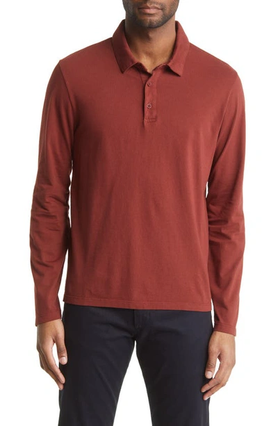 Vince Garment Dyed Long Sleeve Polo In Washed Burnt Clay