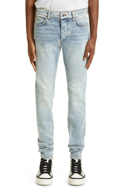 Amiri Stack Distressed Slim Fit Jeans In Stone Indigo