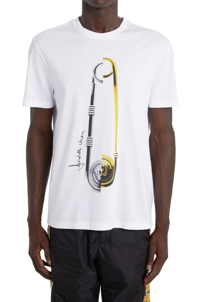 Versace Biggie Coin Safety Pin Cotton Graphic Tee In White