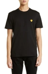 Versace Logo Embroidered Crewneck T-shirt In Black