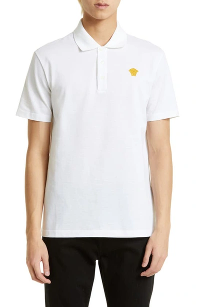 Versace Medusa Embroidered Polo Shirt In Optical White
