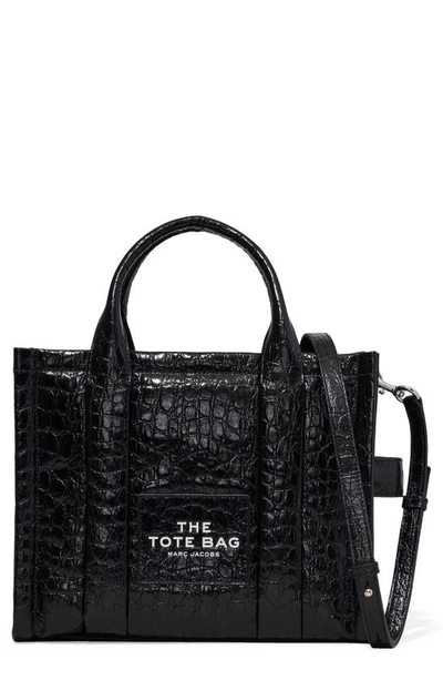 Marc Jacobs The Medium Croc Embossed Leather Tote In Black
