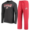 Concepts Sport Men's  Red, Heathered Charcoal Distressed Utah Utes Meter Long Sleeve T-shirt And Pant In Red