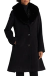 Ralph Lauren Faux Fur Shawl Collar Wool Blend Coat In Black