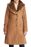 LAUREN RALPH LAUREN FAUX FUR SHAWL COLLAR WOOL BLEND COAT