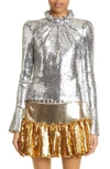 Rabanne Sequined Stand Collar Top In Silver