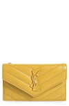 Saint Laurent Zip & Flap Matelassé Card Case In Chartreuse