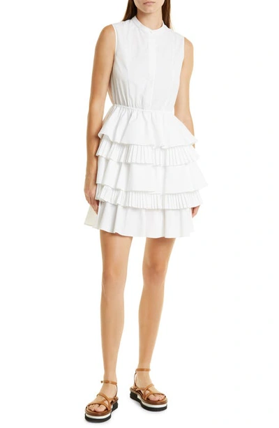 Jason Wu Ruffle Tiered Poplin Mini Dress In White