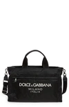 Dolce & Gabbana Black Gym Bag With Contrasting Logo Print In Polyamide Man In Black/ Blac