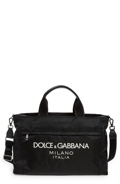 Dolce & Gabbana Black Gym Bag With Contrasting Logo Print In Polyamide Man