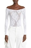 Attico Kim Off The Shoulder Floral Lace Bodysuit In White