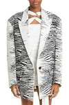 Attico Glen Single-breasted Animal-print Blazer In White/ Black