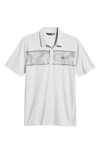 Travismathew Make Camp Graphic Polo In Heather Light Grey