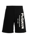 Alexander Mcqueen Men's Bermuda Shorts With Graffiti Logo Print In White/black