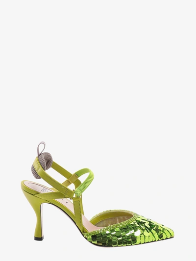 Fendi Colibri 85mm Sequin Slingback Pumps In Green