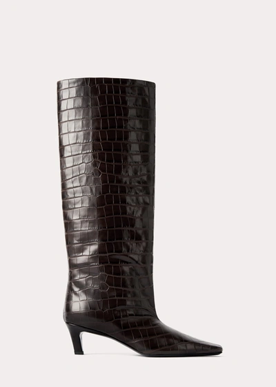 Totême 50mm The Wide Shaft Leather Tall Boots In Dark Brown Croco