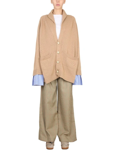 Jejia Oversize-knit Layered-sleeve Cardigan In Beige