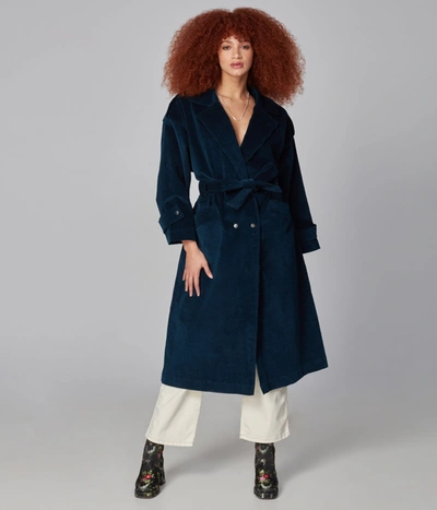Lola Jeans Avery Double Breasted Trench Coat In Blue