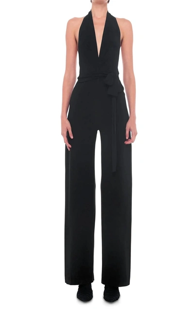 Norma Kamali Halter Wrap Straight Leg Jumpsuit In Black