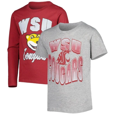 OUTERSTUFF YOUTH CRIMSON/HEATHER GRAY WASHINGTON STATE COUGARS GAME DAY T-SHIRT COMBO PACK