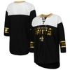 G-III 4HER BY CARL BANKS G-III 4HER BY CARL BANKS BLACK/WHITE NEW ORLEANS SAINTS DOUBLE TEAM 3/4-SLEEVE LACE-UP T-SHIRT