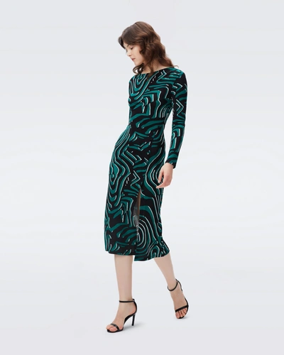 Diane Von Furstenberg Lugosi Abstract-print Jersey Midi Dress In Green