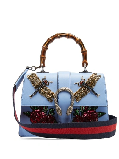 Gucci Medium Dionysus Embroidered Leather Top-handle Bag In Sky Blue