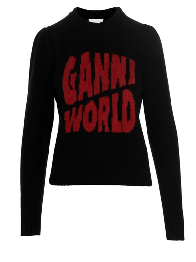 Ganni Logo Crew-neck Jumper In Black